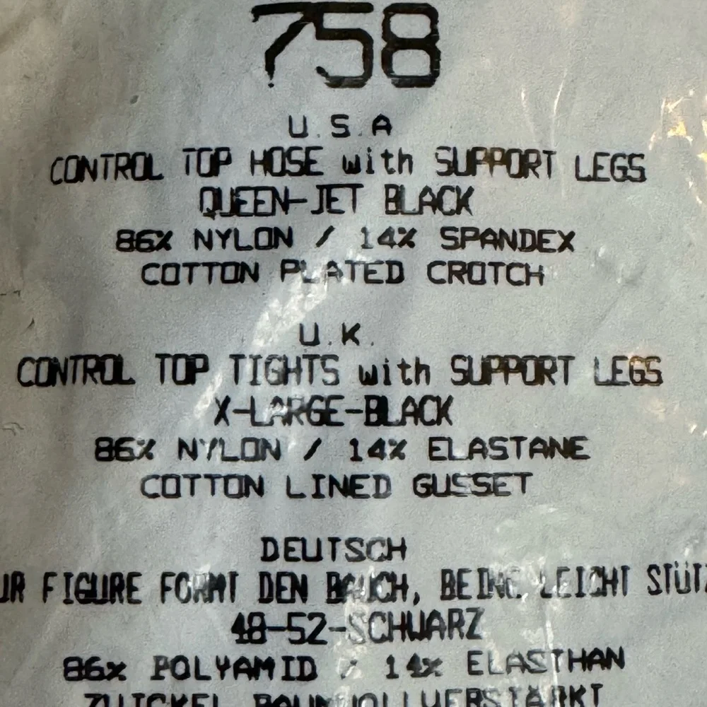 Silkies Pantyhose / Nylons Queen XL Jet Black Control Top #758 Made In‎ USA LOT
